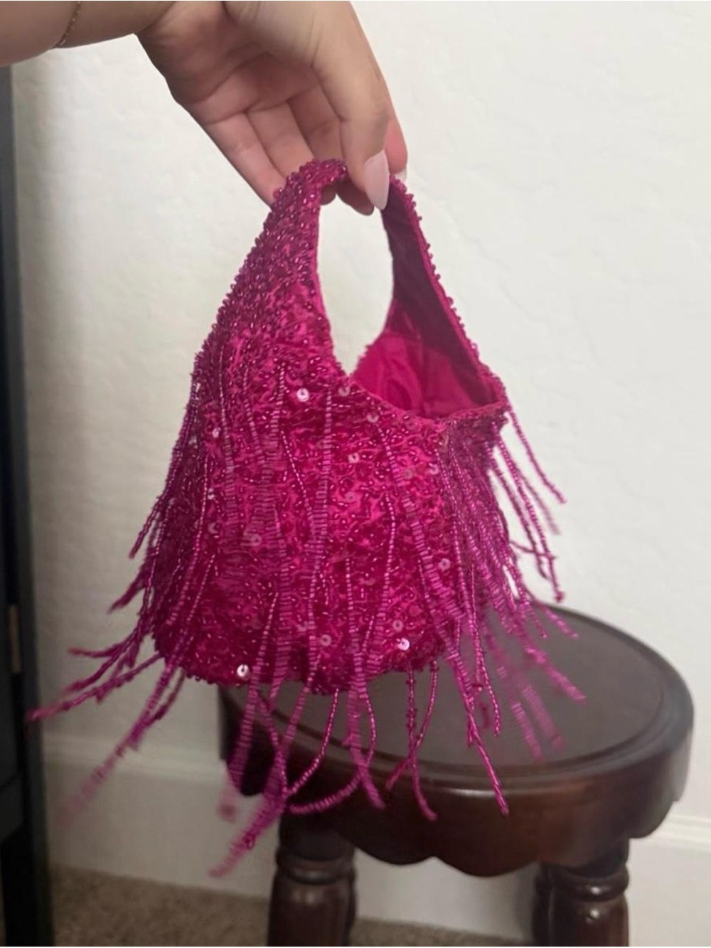 made in india viral tjmaxx/marshalls mini pink fuschia beaded fringe bag